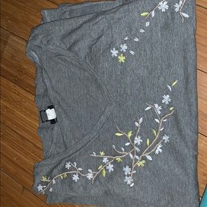 Grey Embroidered V-neck T-shirt
